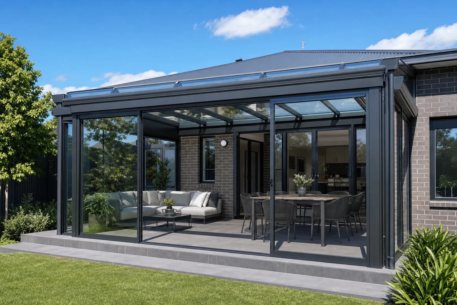 Enclosed patio with glass and screen walls at a Joondalup home