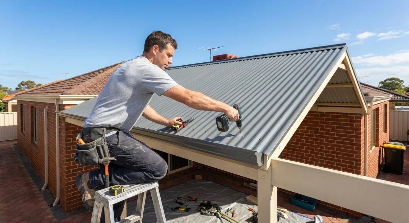 Patio builder finishing a Colorbond patio in Joondalup