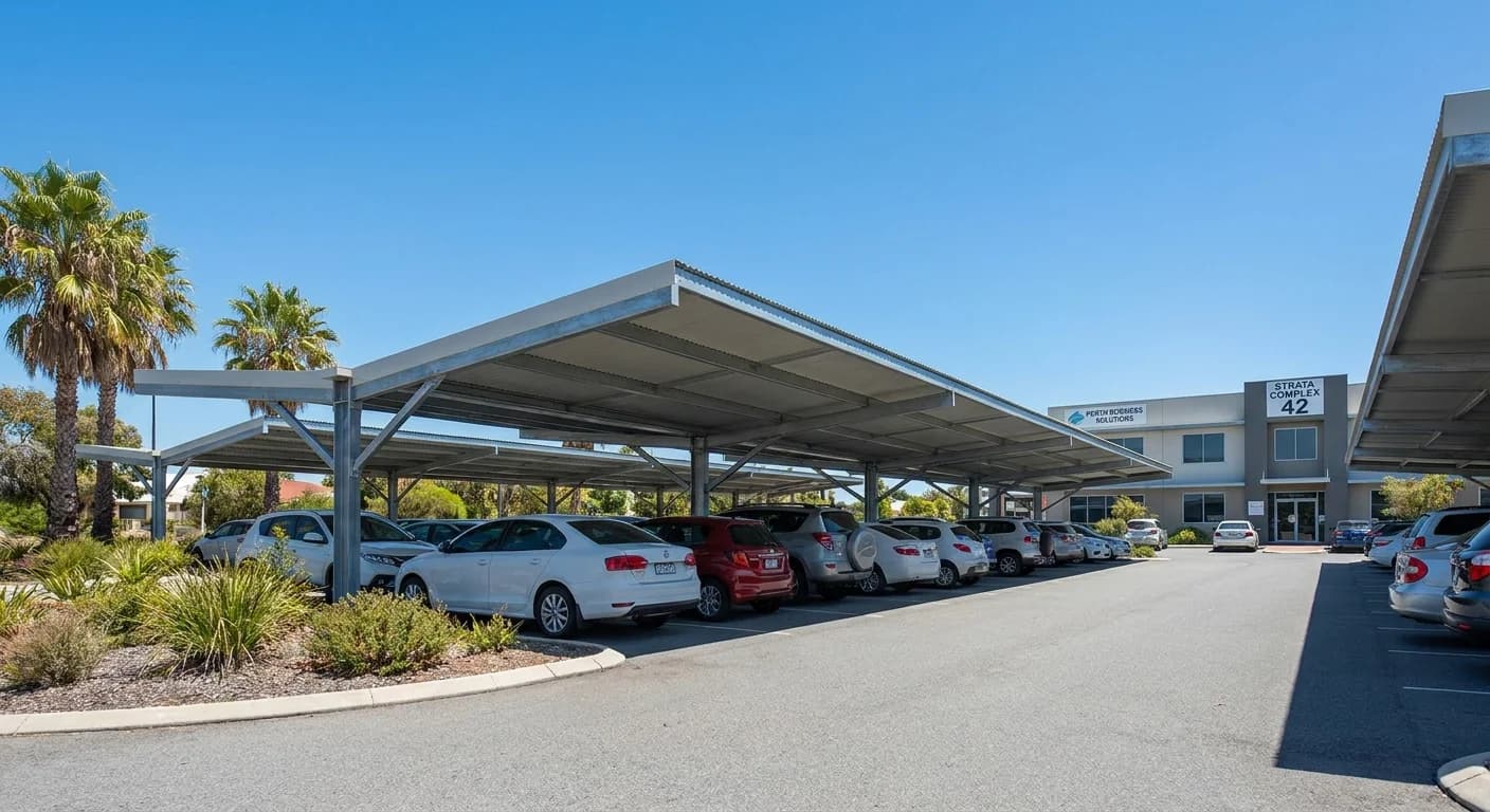 Multi-bay commercial carport structure in Perth