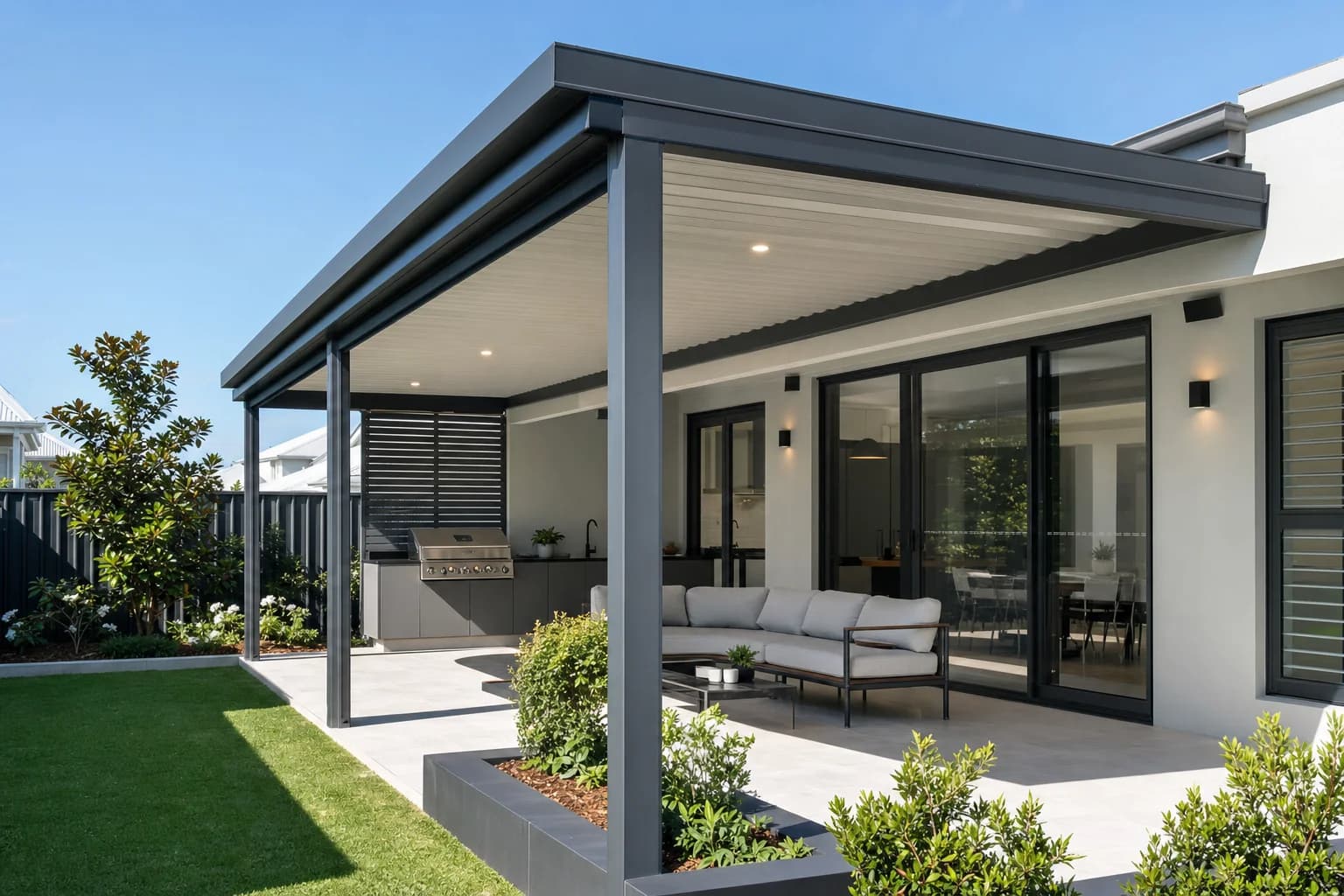 Modern Colorbond flat roof patio attached to a Joondalup home