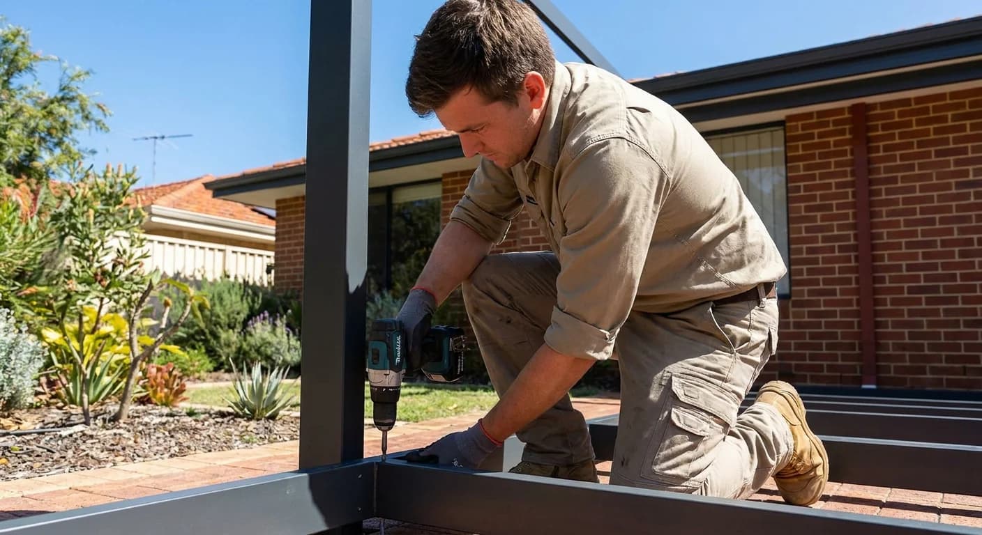 Patio builder installing a Colorbond patio roof in Joondalup